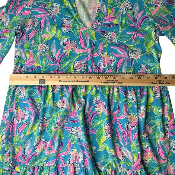 Lilly Pulitzer Alaina Dress sz L Tiered Babydoll Swing Formentera Turquise BOHO - Picture 13 of 13